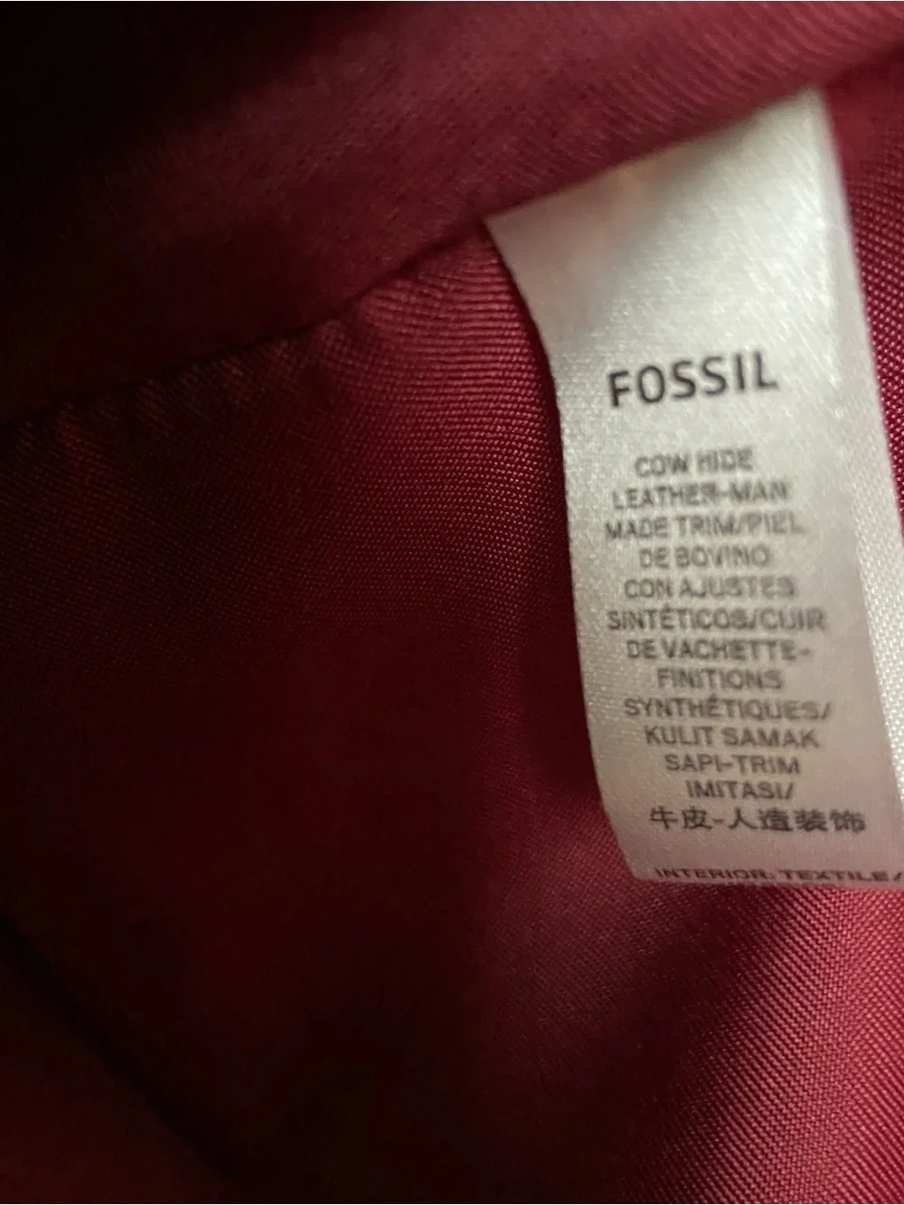 Fossil Rachel Leather Satchel Red Burgundy Crossbody Brown Handles Key Charm